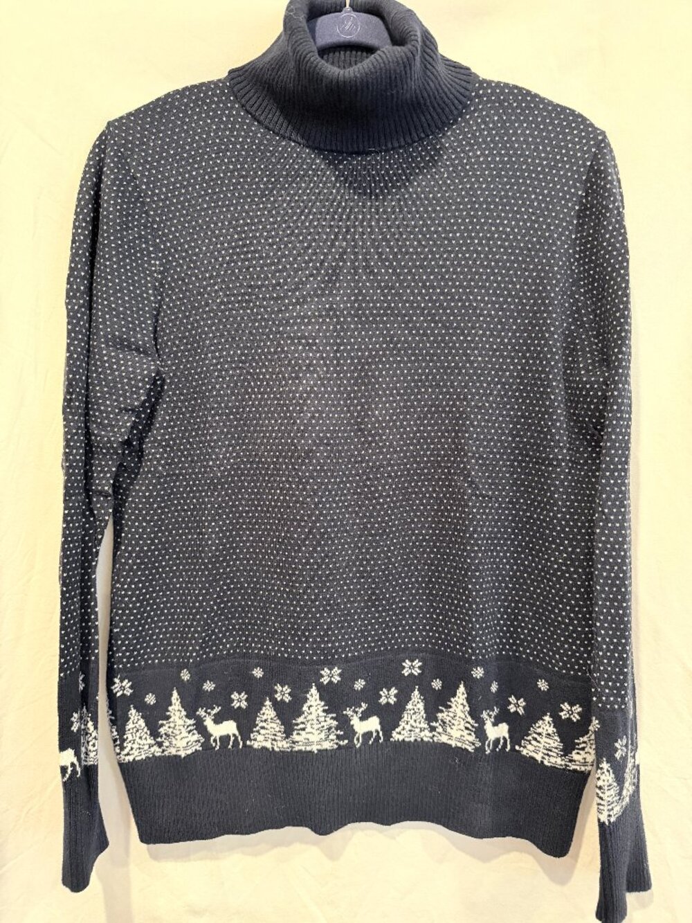 LL Bean Women’s Cotton Cashmere Turtleneck Nordic Alpine Sweater Small